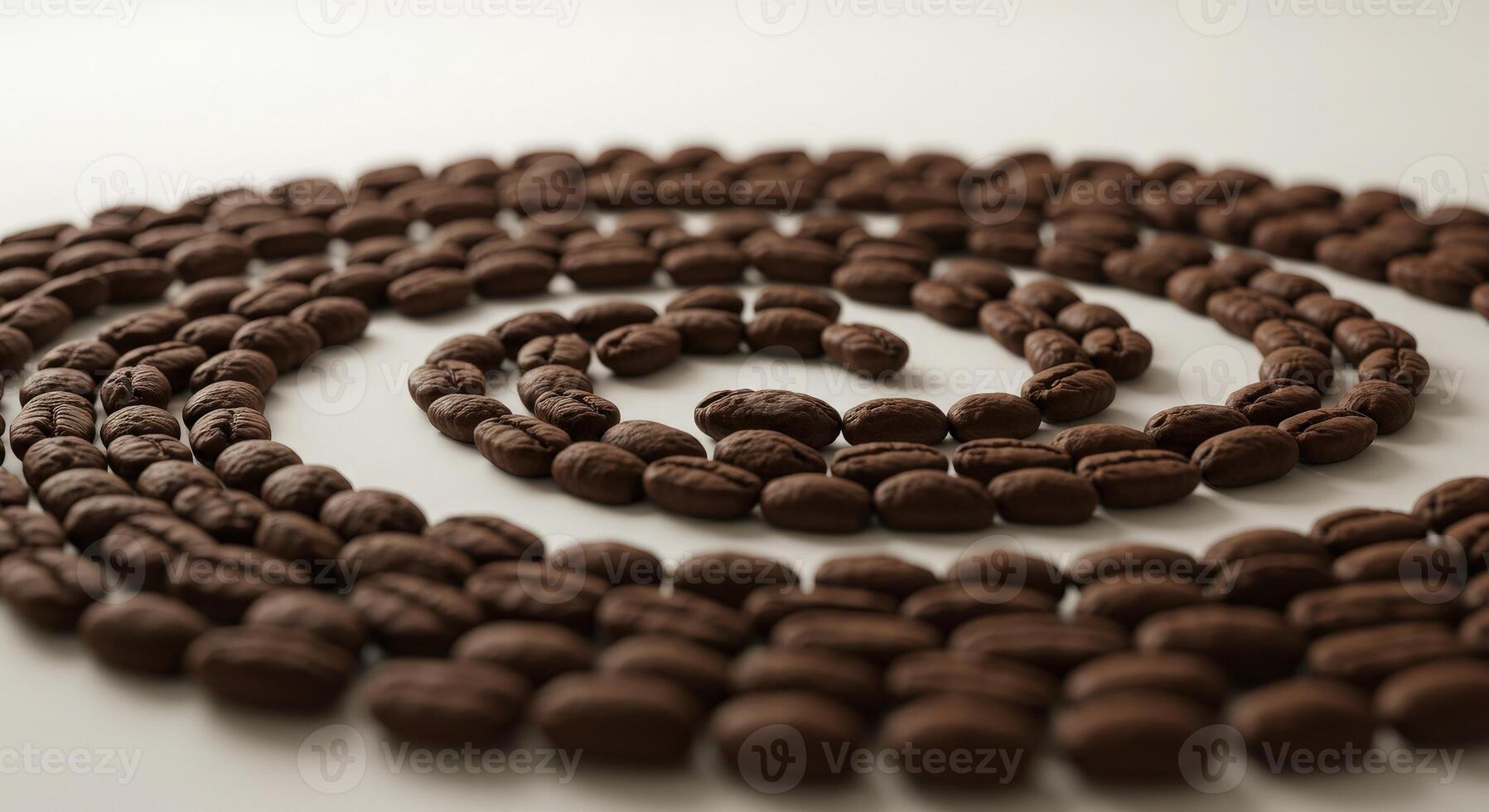 Coffee beans arranged in a spiral shape on a white surface photo