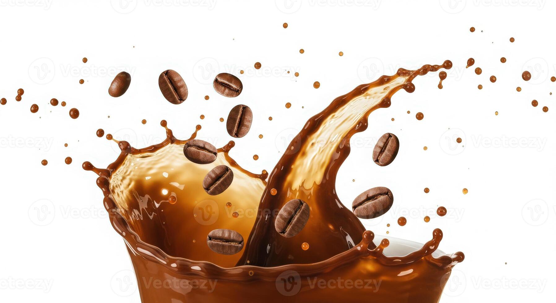 Coffee splash with coffee beans photo