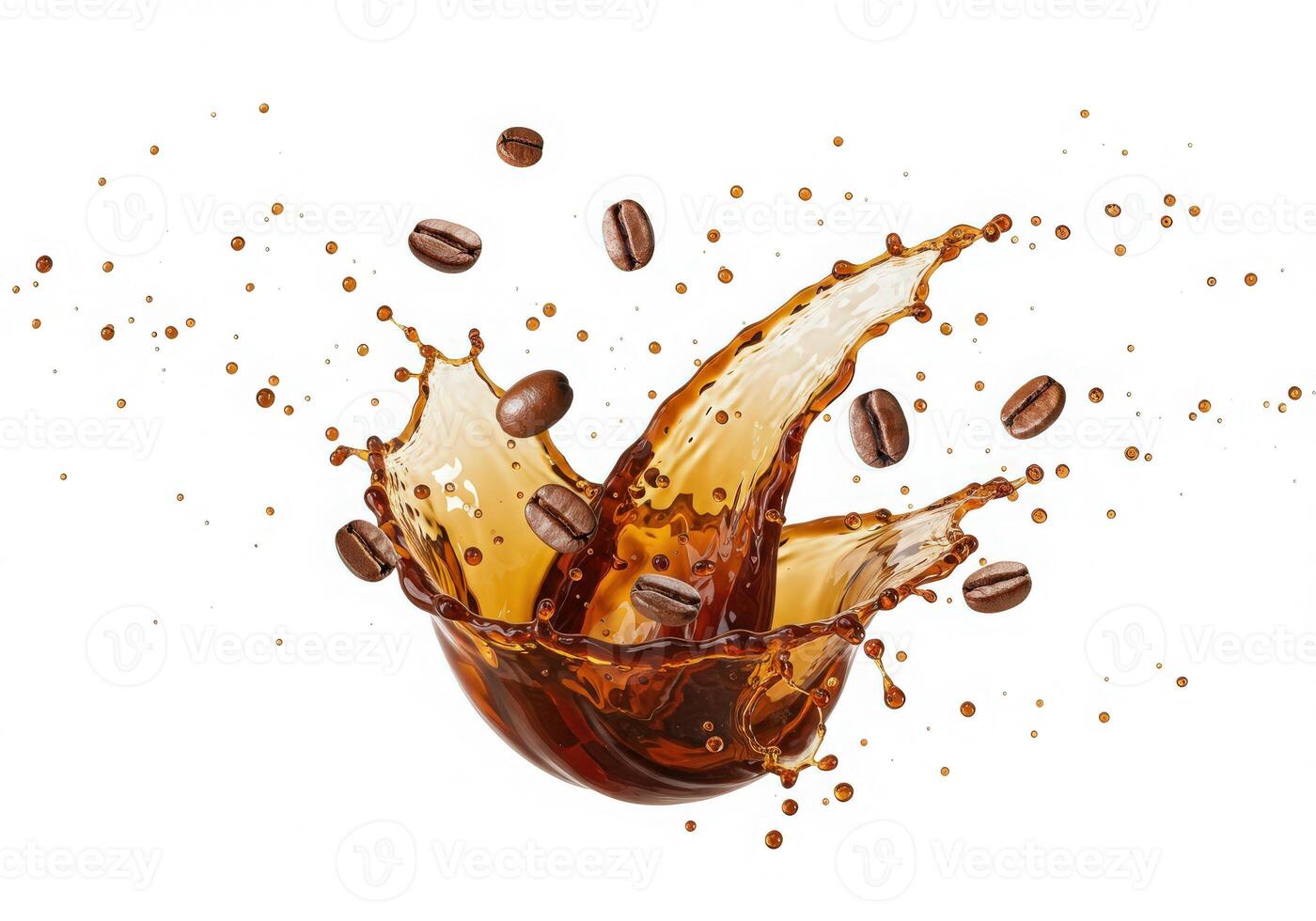 Coffee splash with coffee beans and splashes photo