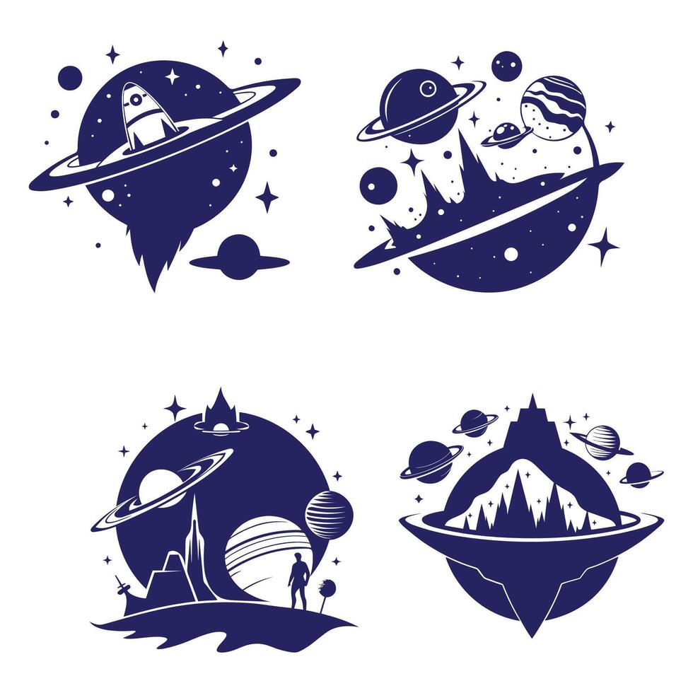 road with planets and stars silhouette Galactic Voyage vector