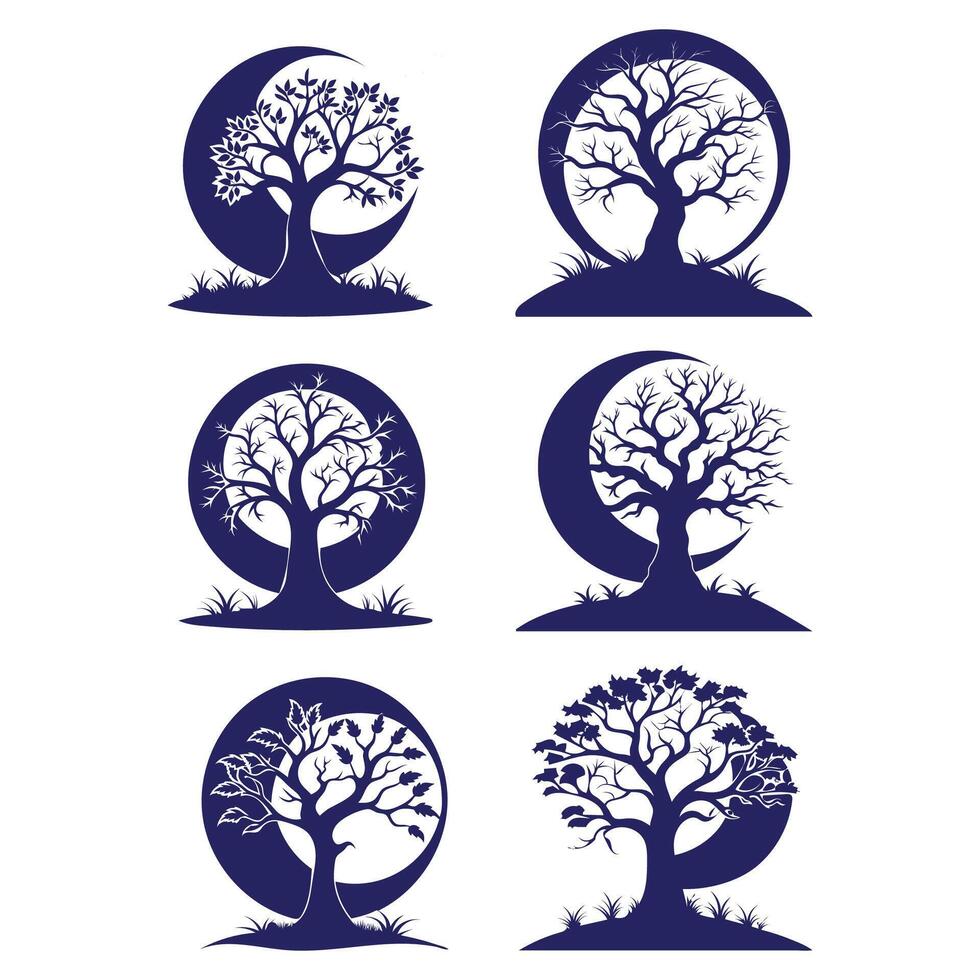 a blue trees in circle shapes vector