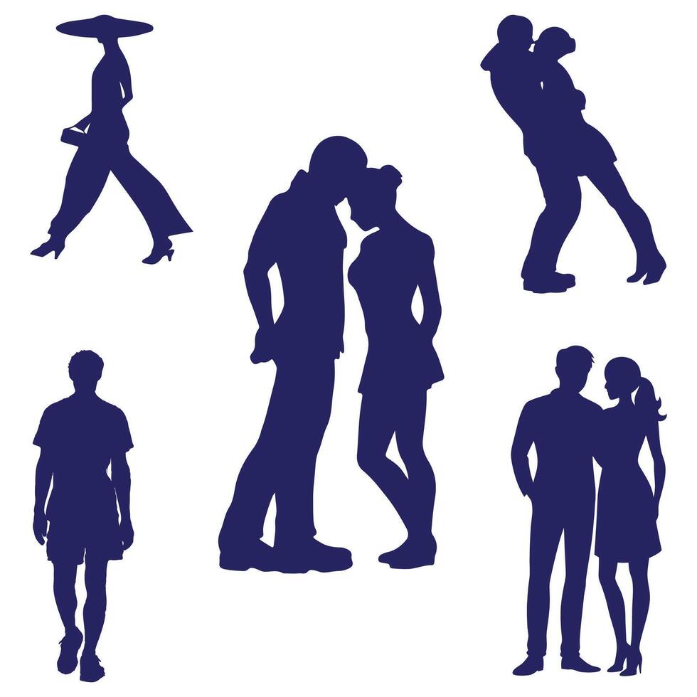 silhouettes of people walking and holding hand vector
