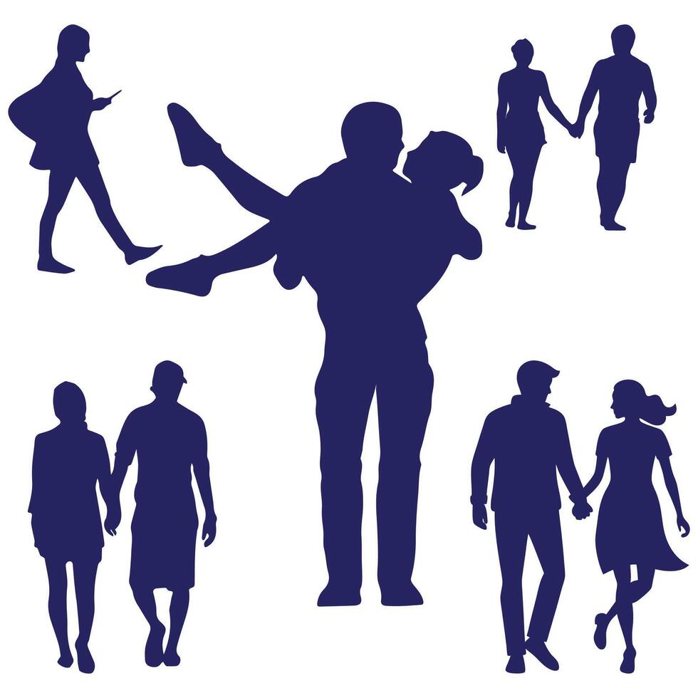 a silhouettes of people walking and holding hands vector