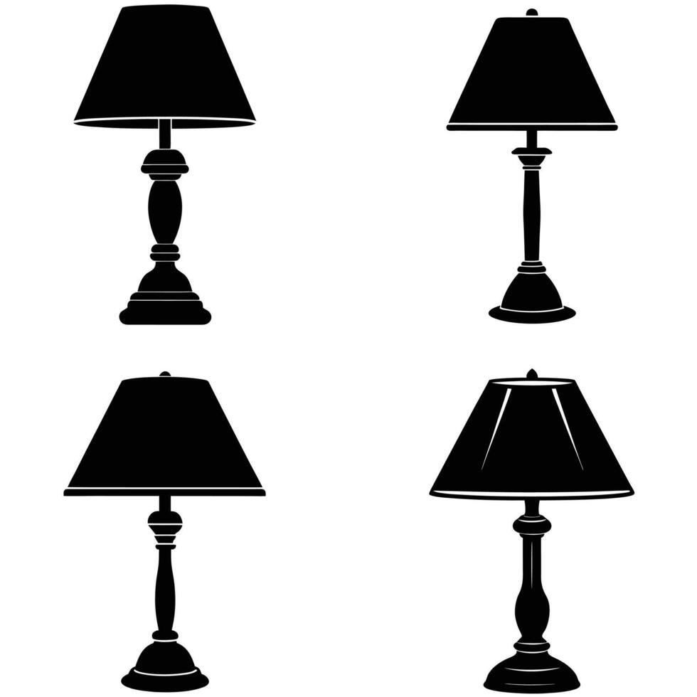 four black silhouettes of classic table lamps. vector