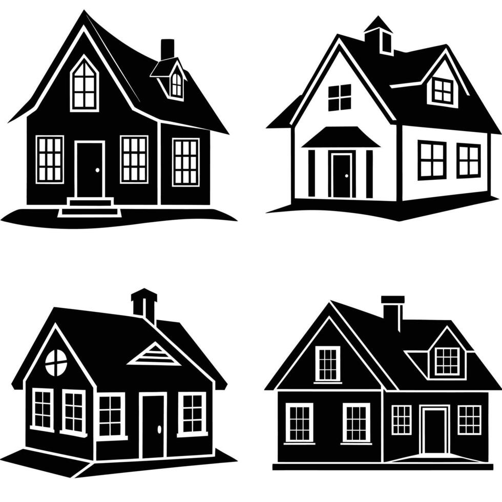 Simple Black House Silhouettes for Real Estate or Design Projects vector
