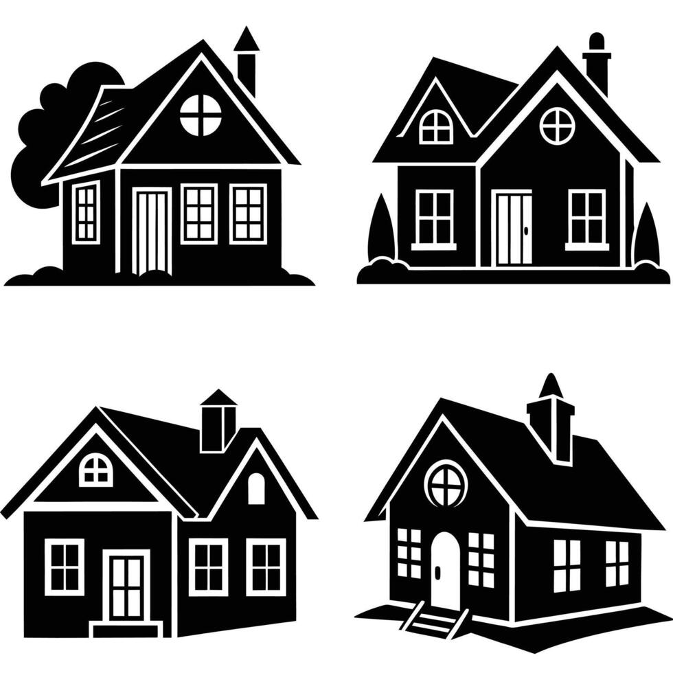 Silhouettes of houses, set against a white background. vector