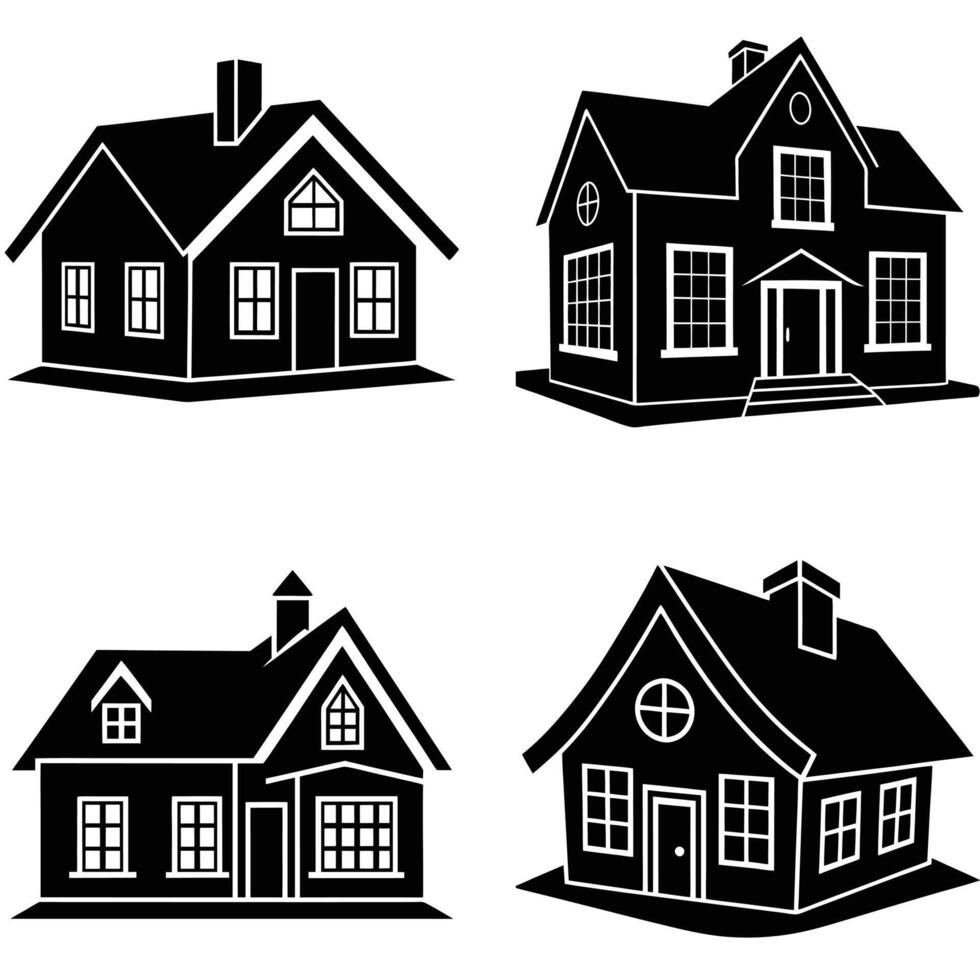 Black and White House Silhouettes for Real Estate or Design Projects vector