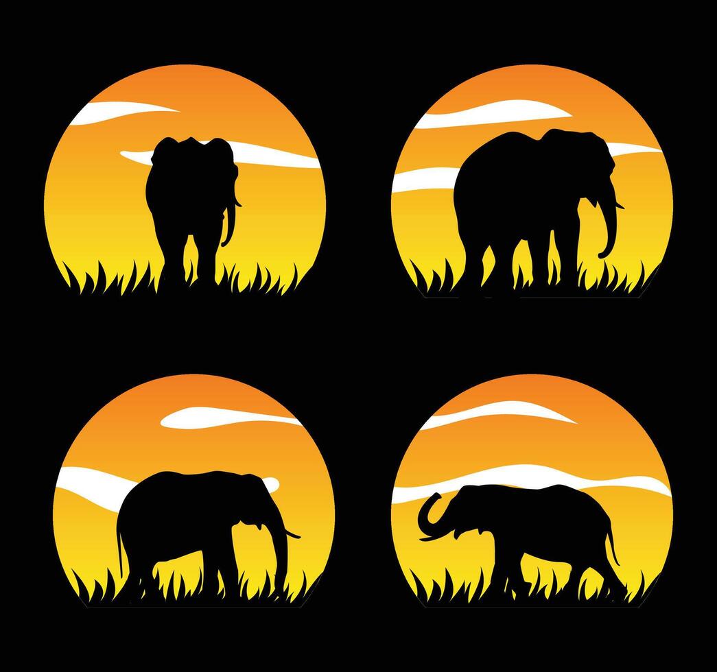 Silhouette of Elephant, Wildlife diversity and ecology of savanna. vector