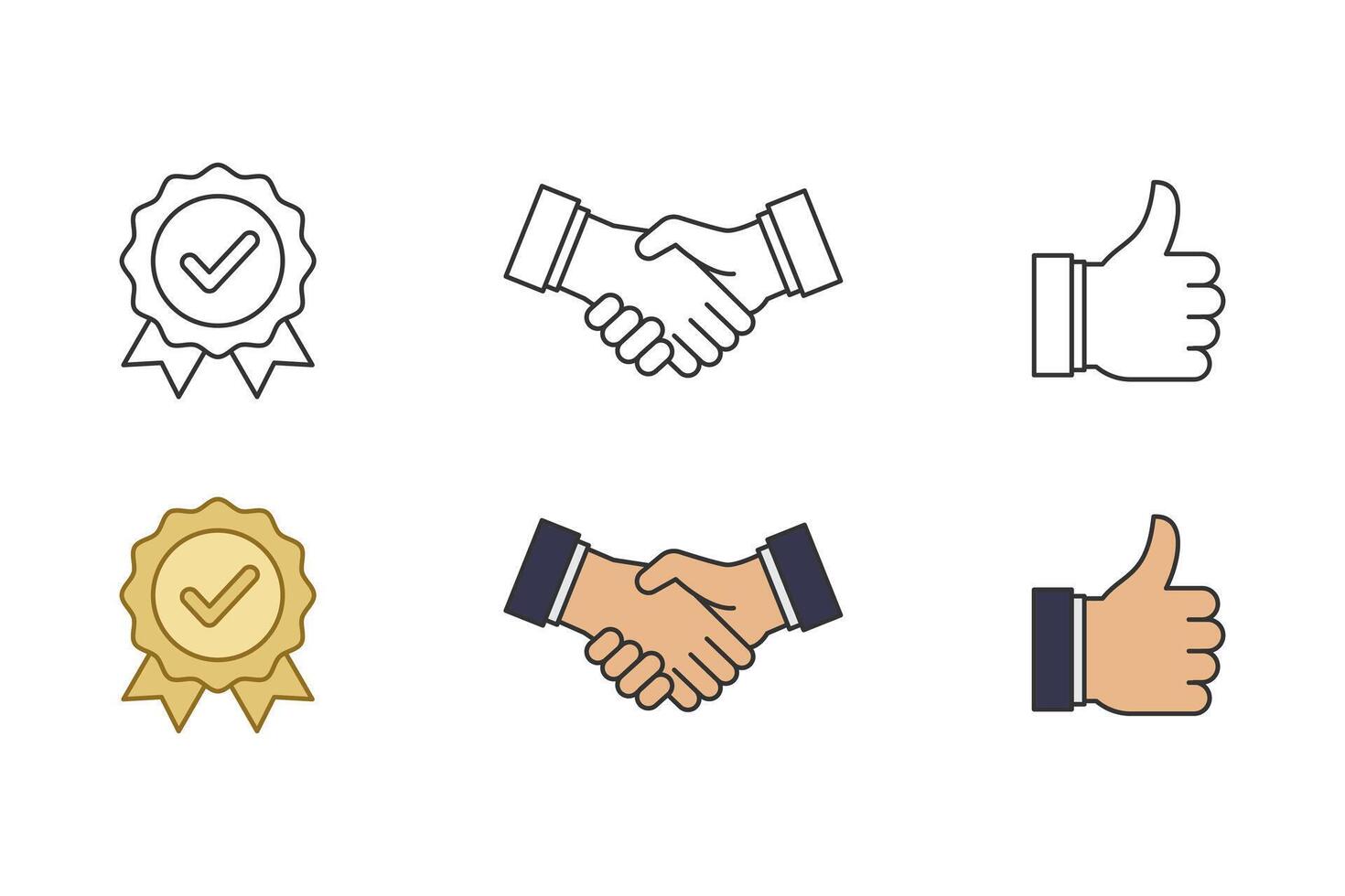 Handshake, thumbs up, and checkmark icons vector