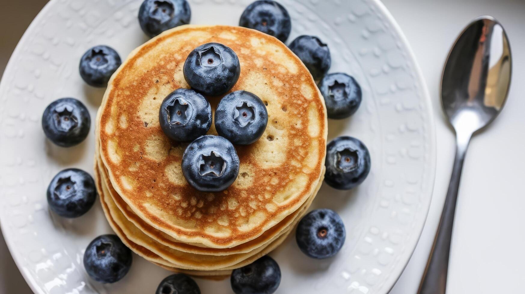 A stack of pancakes with blueberries on top photo