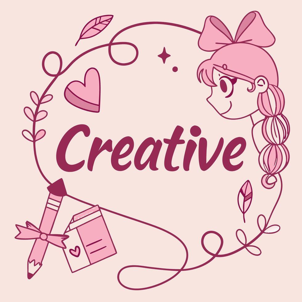 Nice T-Shirt Design- creative girl with a bow and a heart around the word creative vector