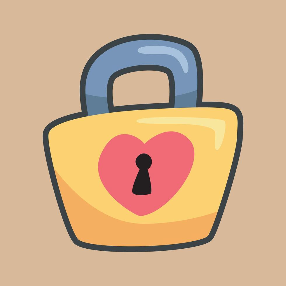 love golden padlock with outline flat design vector