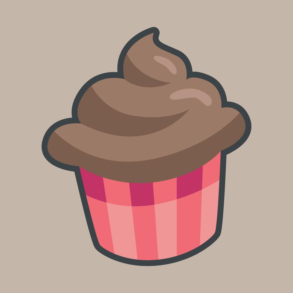 chocolate muffin cake with outline flat design. vector