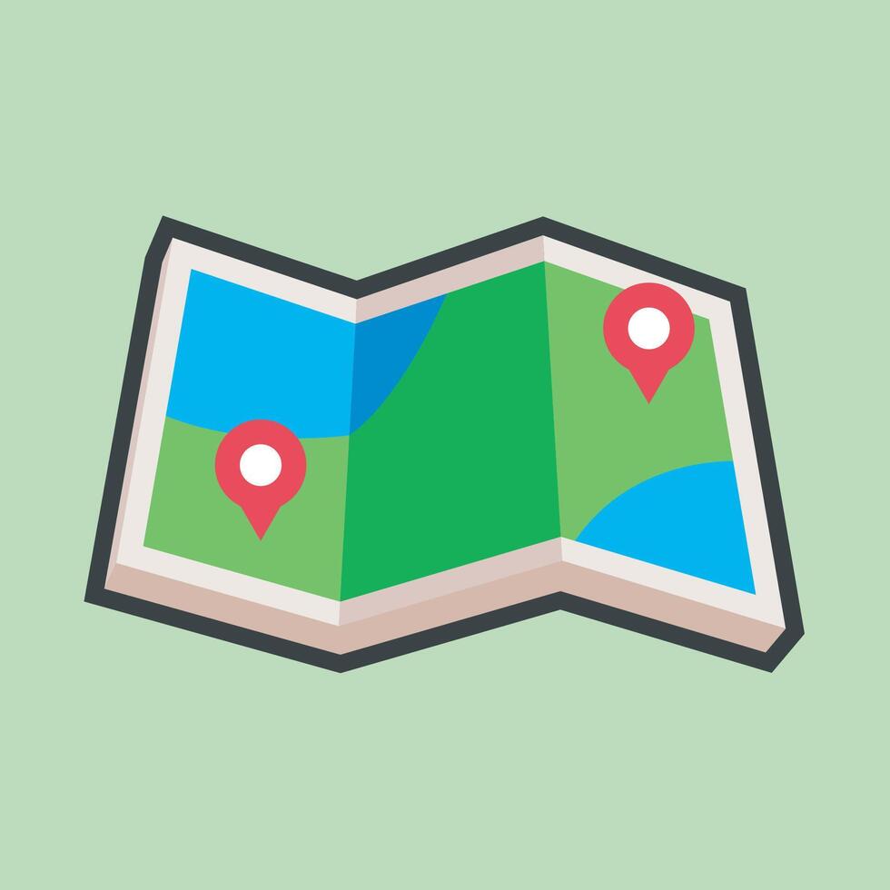 maps paper with gps point in outline flat design. vector