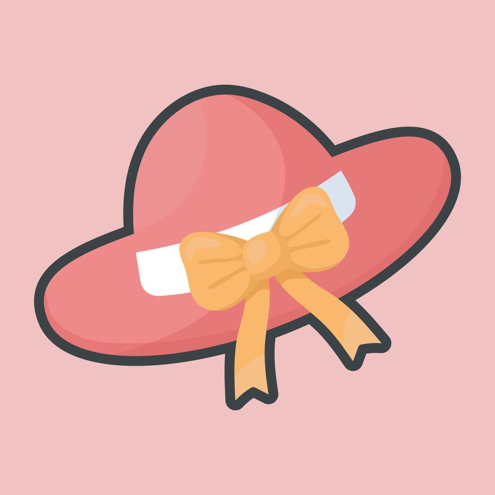 red girly cap with outline flat design. vector