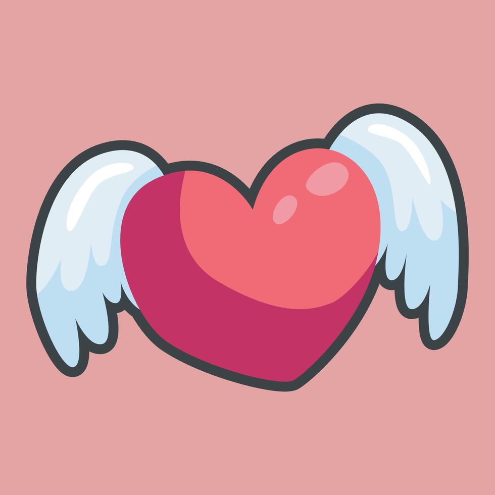 love angel wing with outline flat design. vector