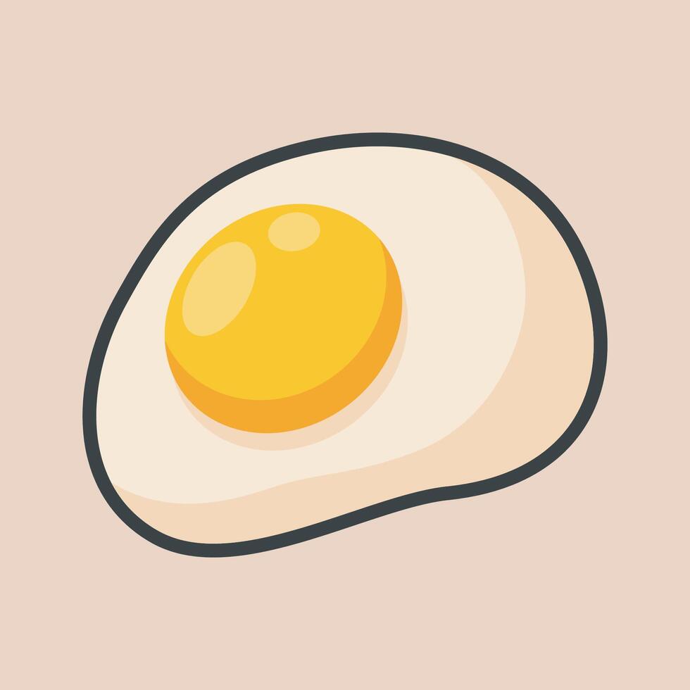 fried egg with outline flat design vector