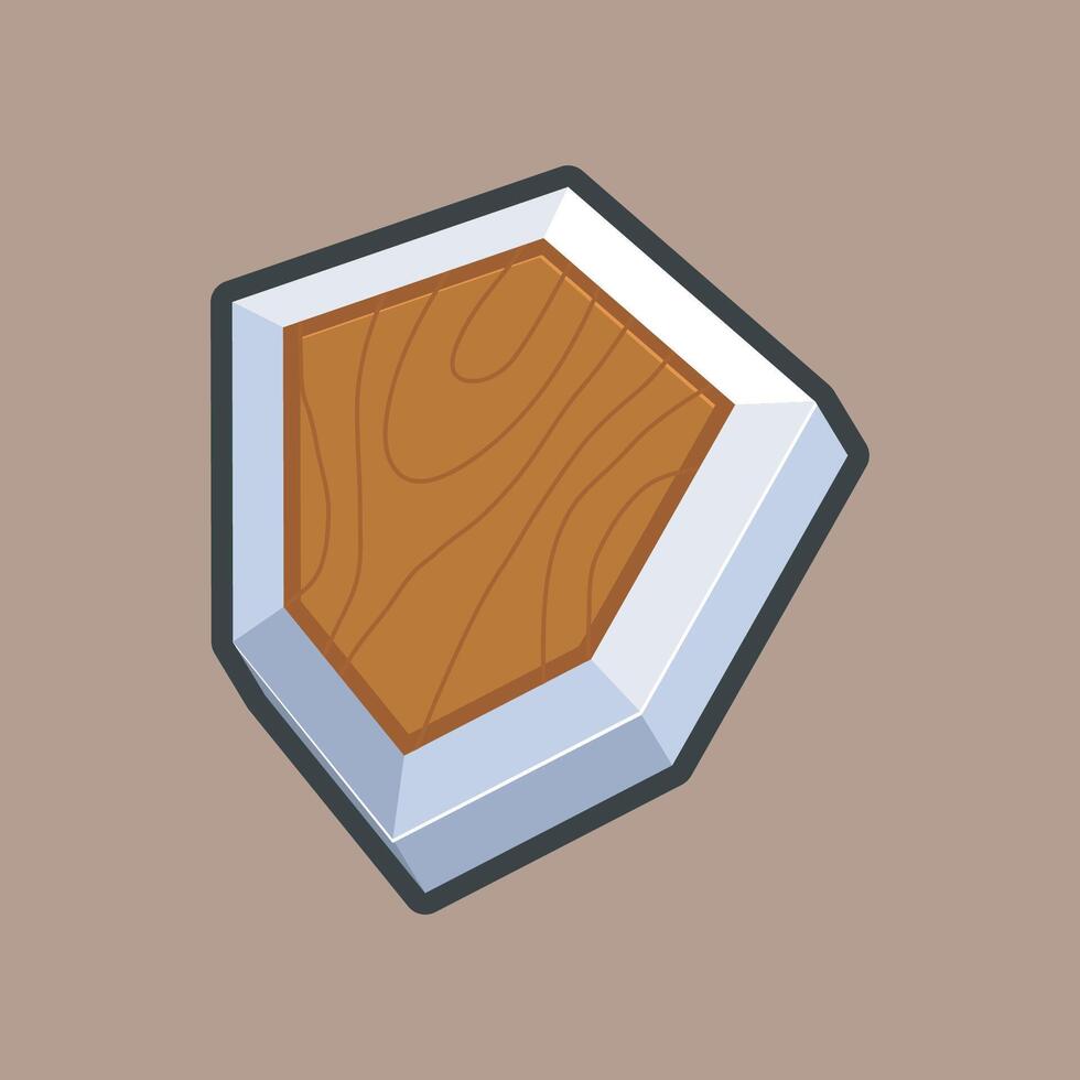 wooden and steel shield with outline flat design. vector