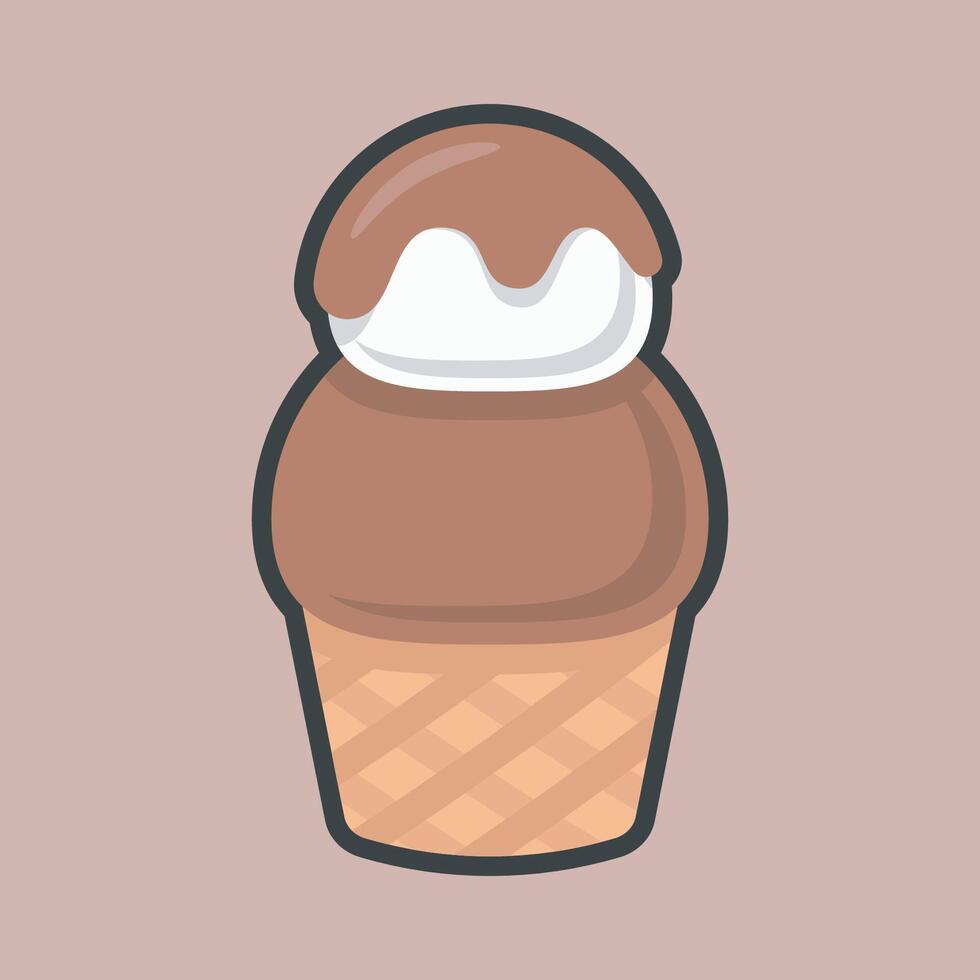 chocolate ice cream bowl with outline flat design. vector