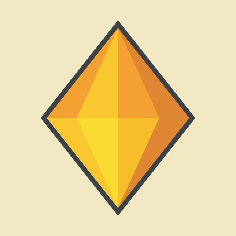 yellow diamond stone with outline flat design. vector