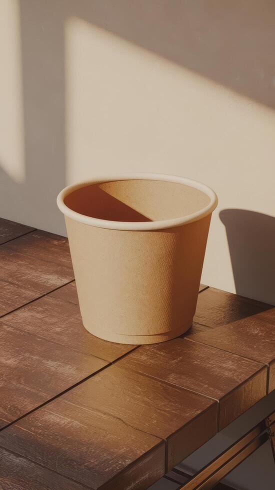 A brown paper bowl sitting on a table photo