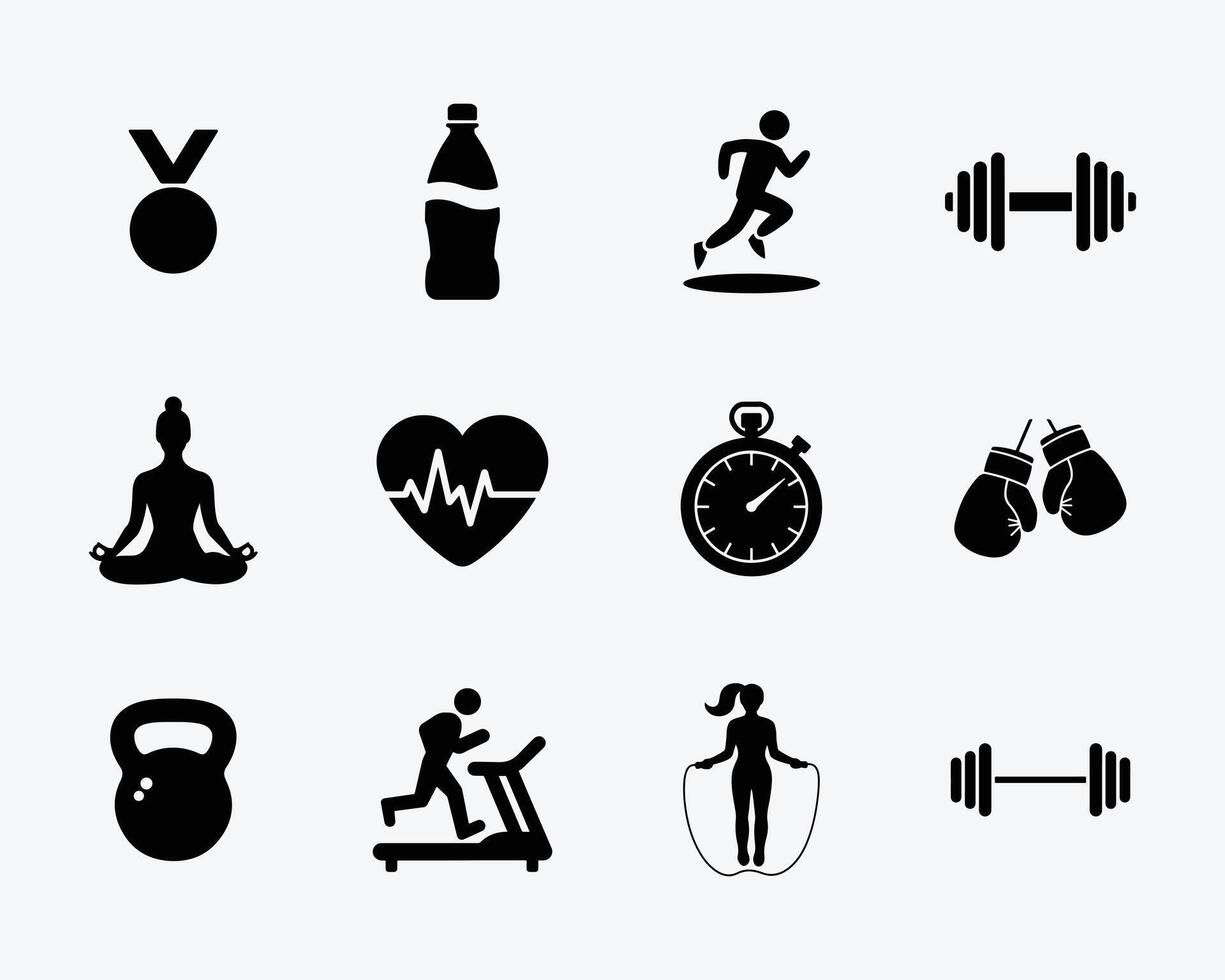 Fitness Icons Set Dynamic and Engaging for Active Lifestyles vector