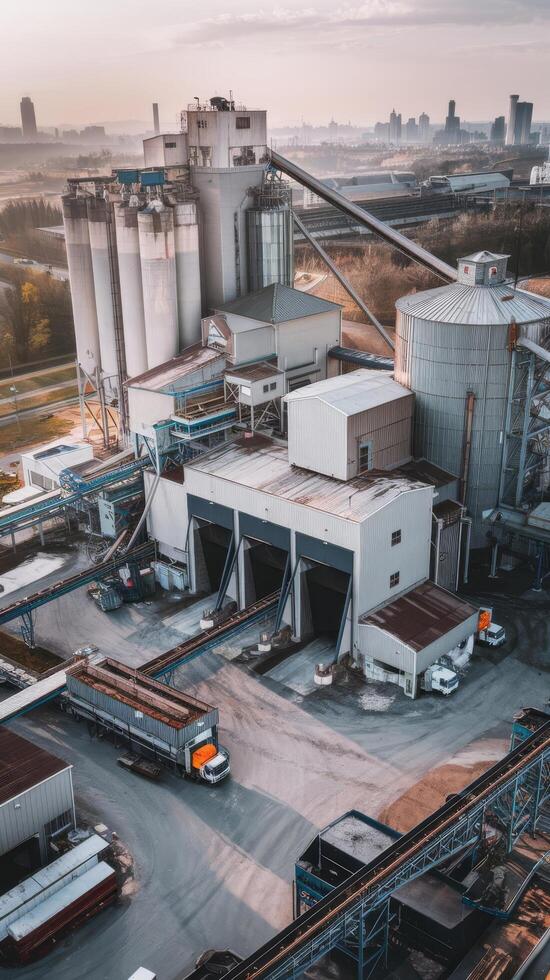 Aerial view of a large industrial raw material processing plant photo