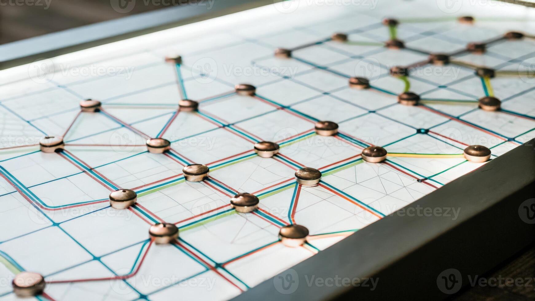 A complex holographic model of genetic networks with nodes and connections illuminating to show relationships between various genes and their expressions.. photo