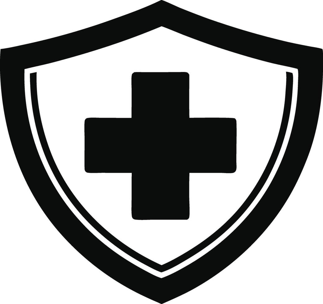 medical cross and shield icon art. vector