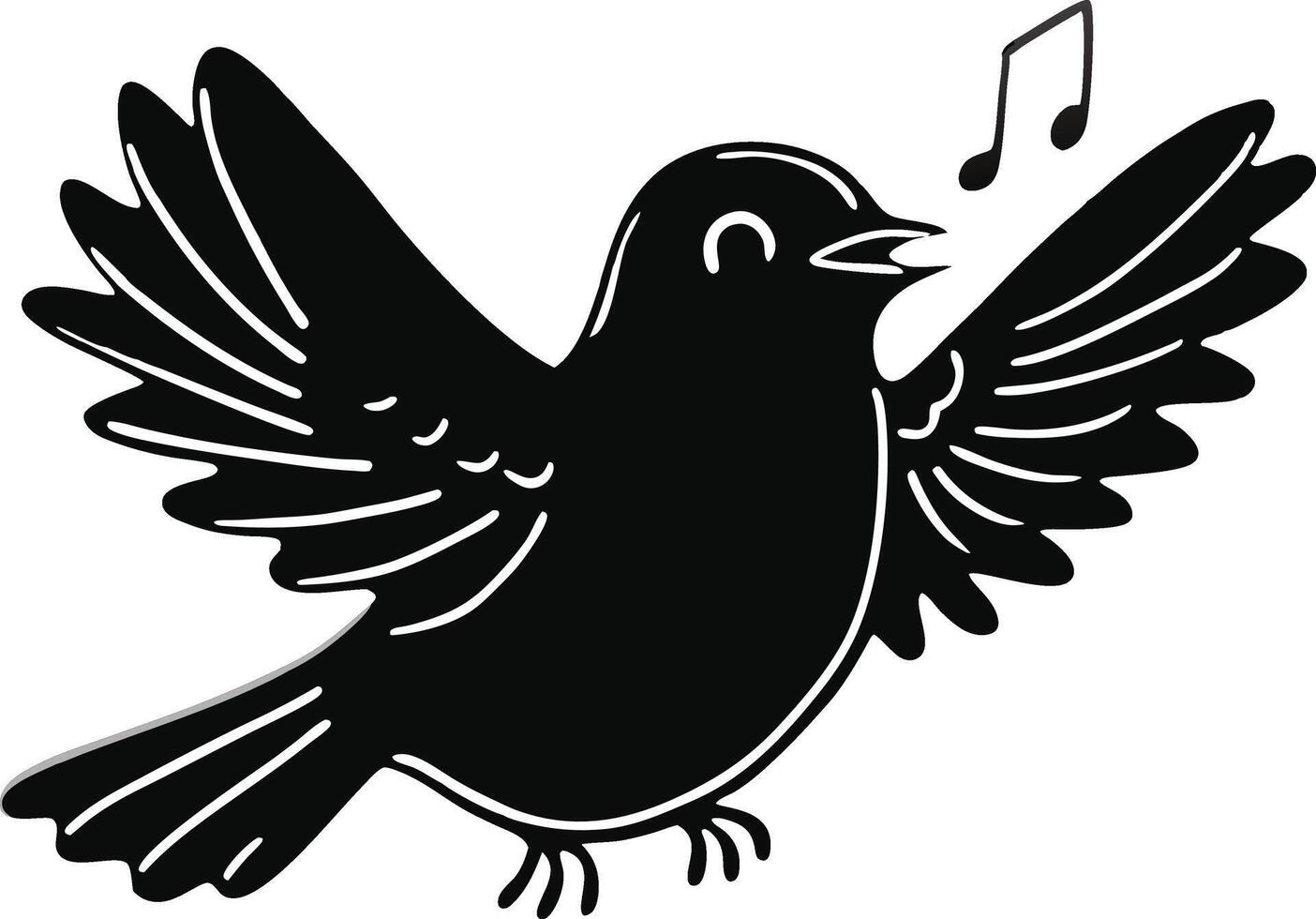 cheerful singing bird silhouette on white backgroud art. vector