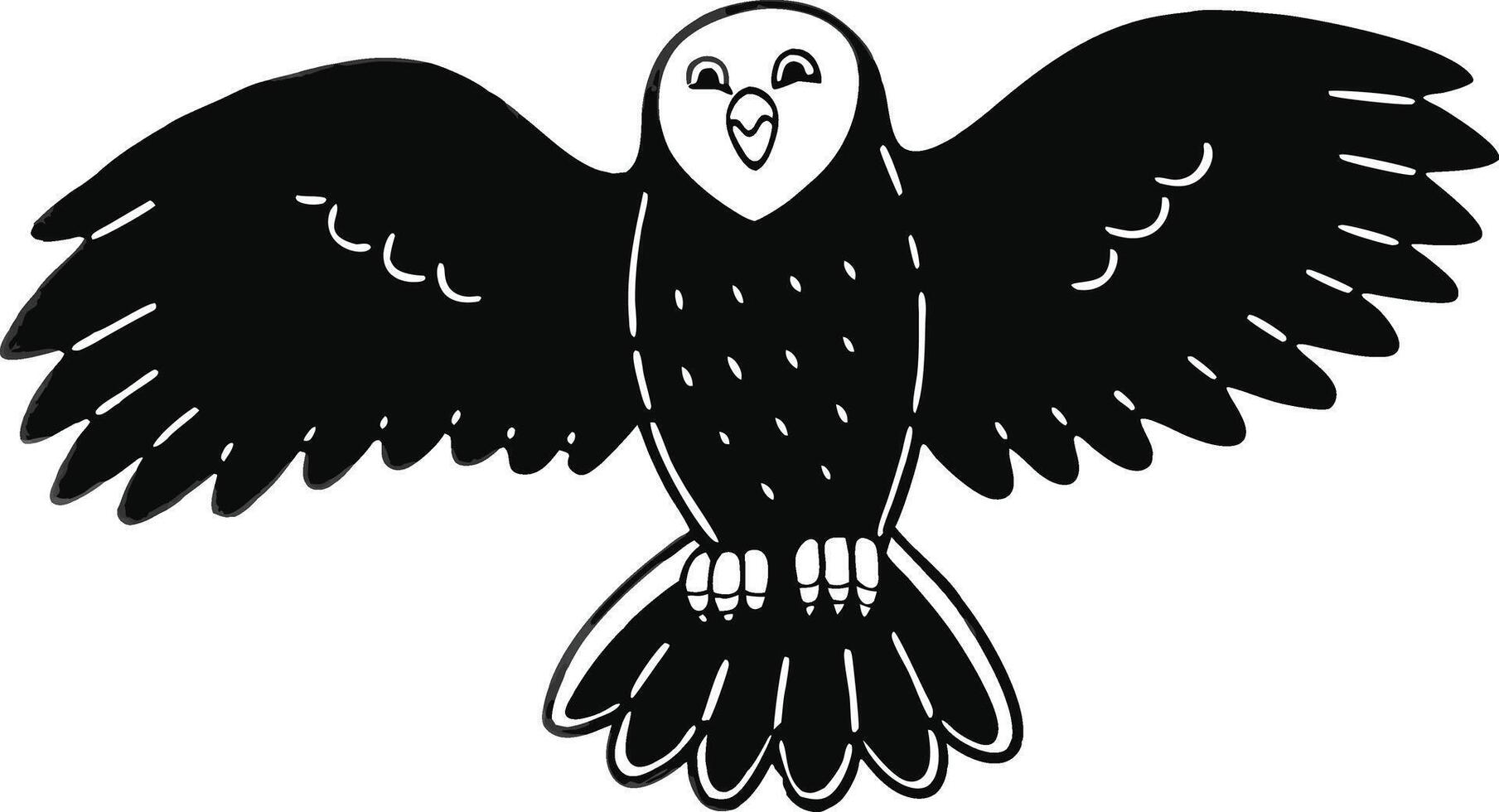 happy snowy owl silhouette on white background art. vector