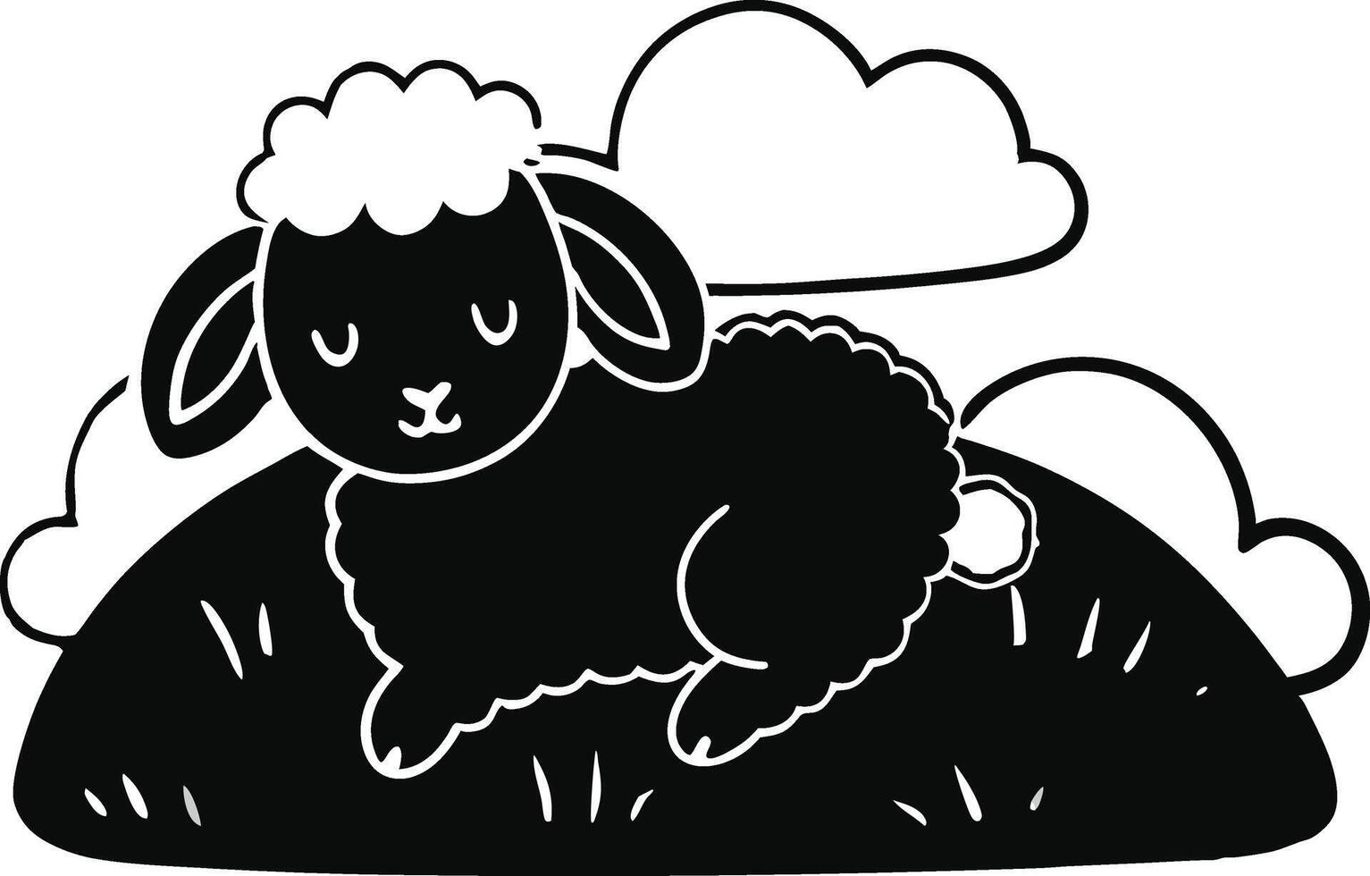 adorable lamb silhouette on white background art. vector