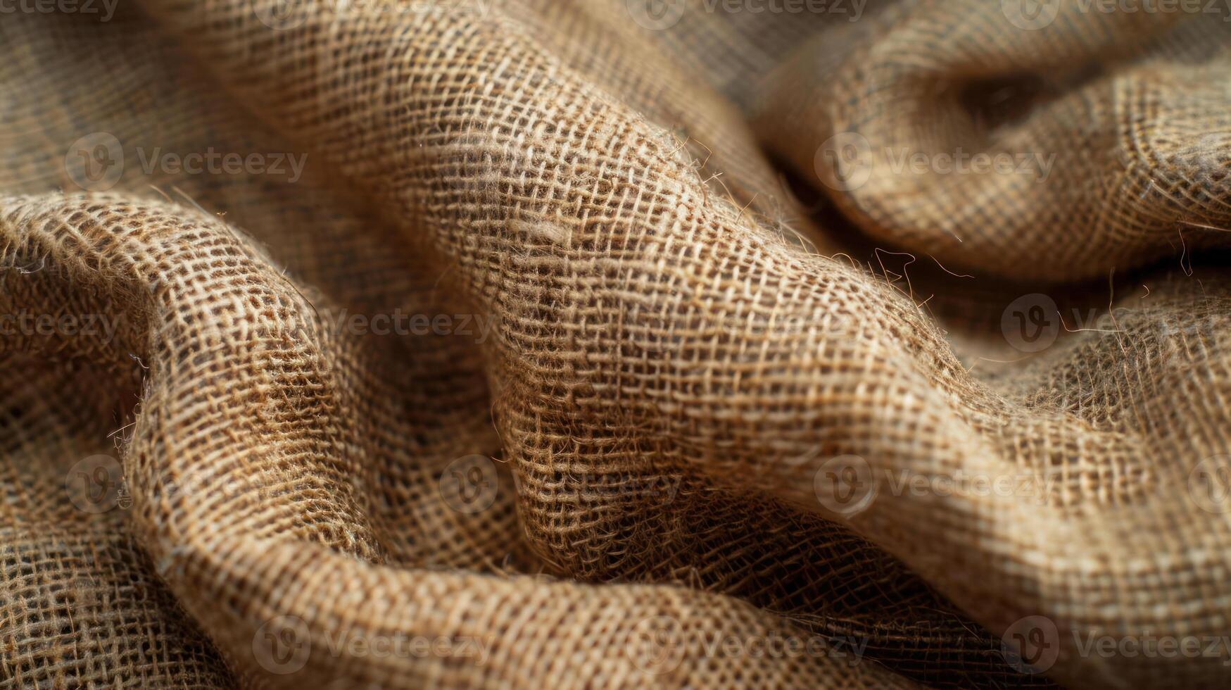 Close-up of textured burlap fabric showcasing its woven pattern and natural fibers. photo