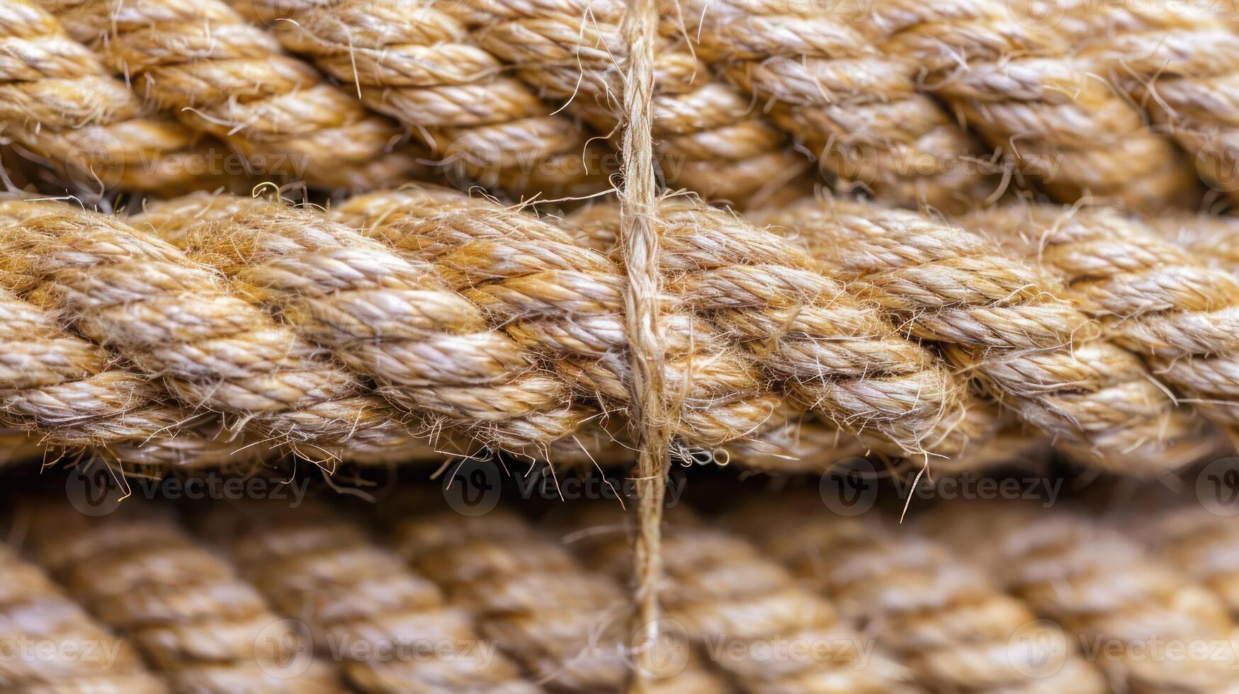 Close-up of intertwined natural fiber rope, showcasing texture and detail. photo