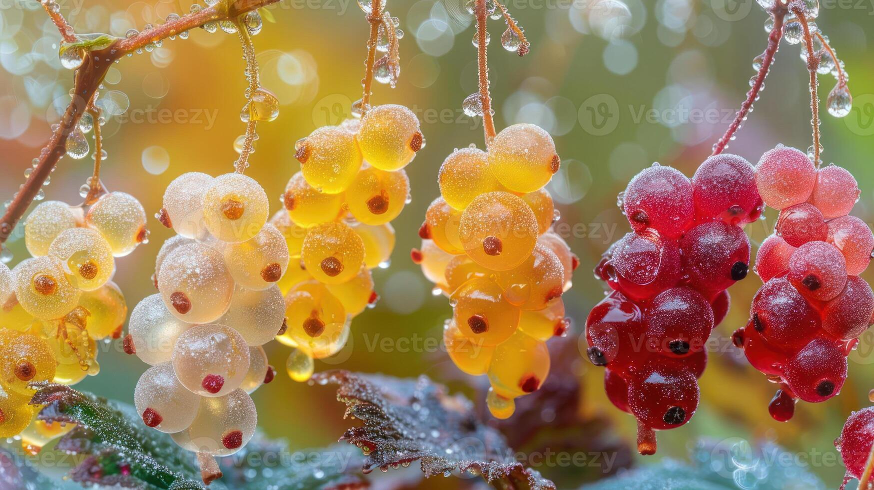 Close-up of colorful berries with water droplets on a branch. photo