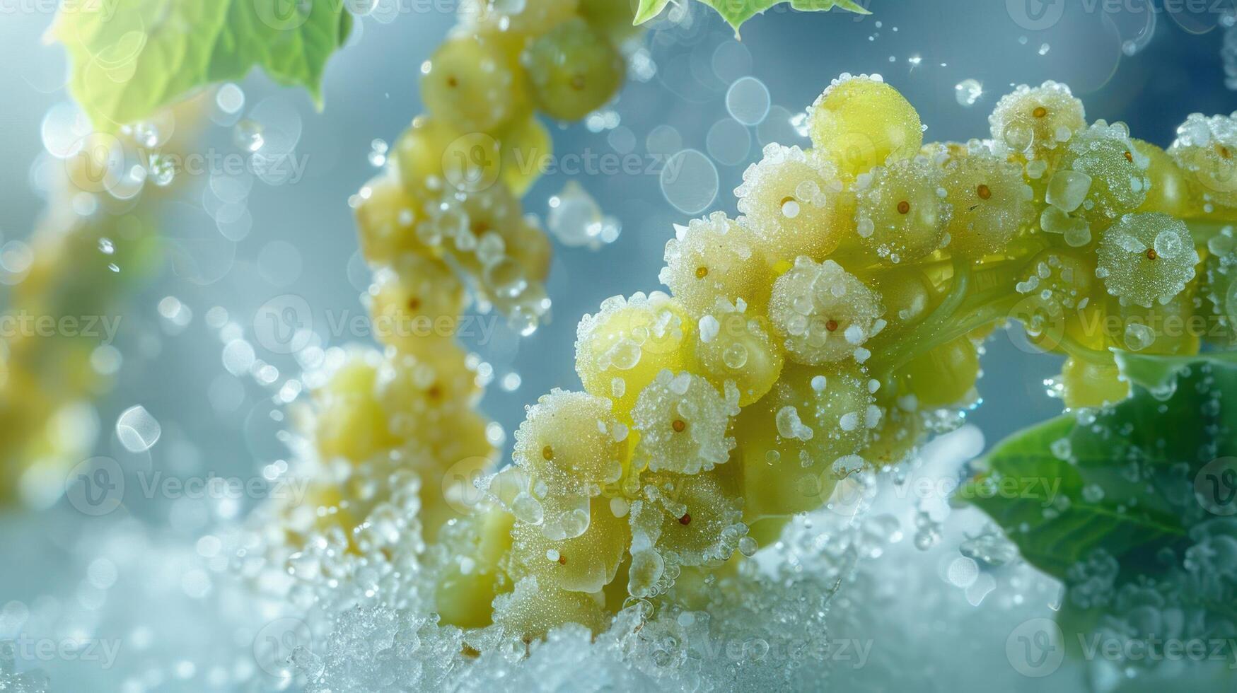 Close-up of green plant stems with water droplets, highlighting nature's beauty. photo