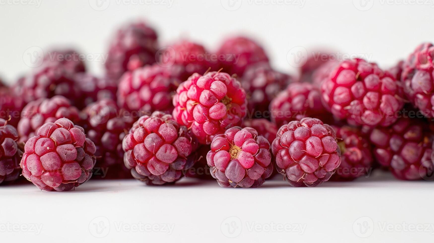 A close-up of fresh raspberries arranged on a white background. photo