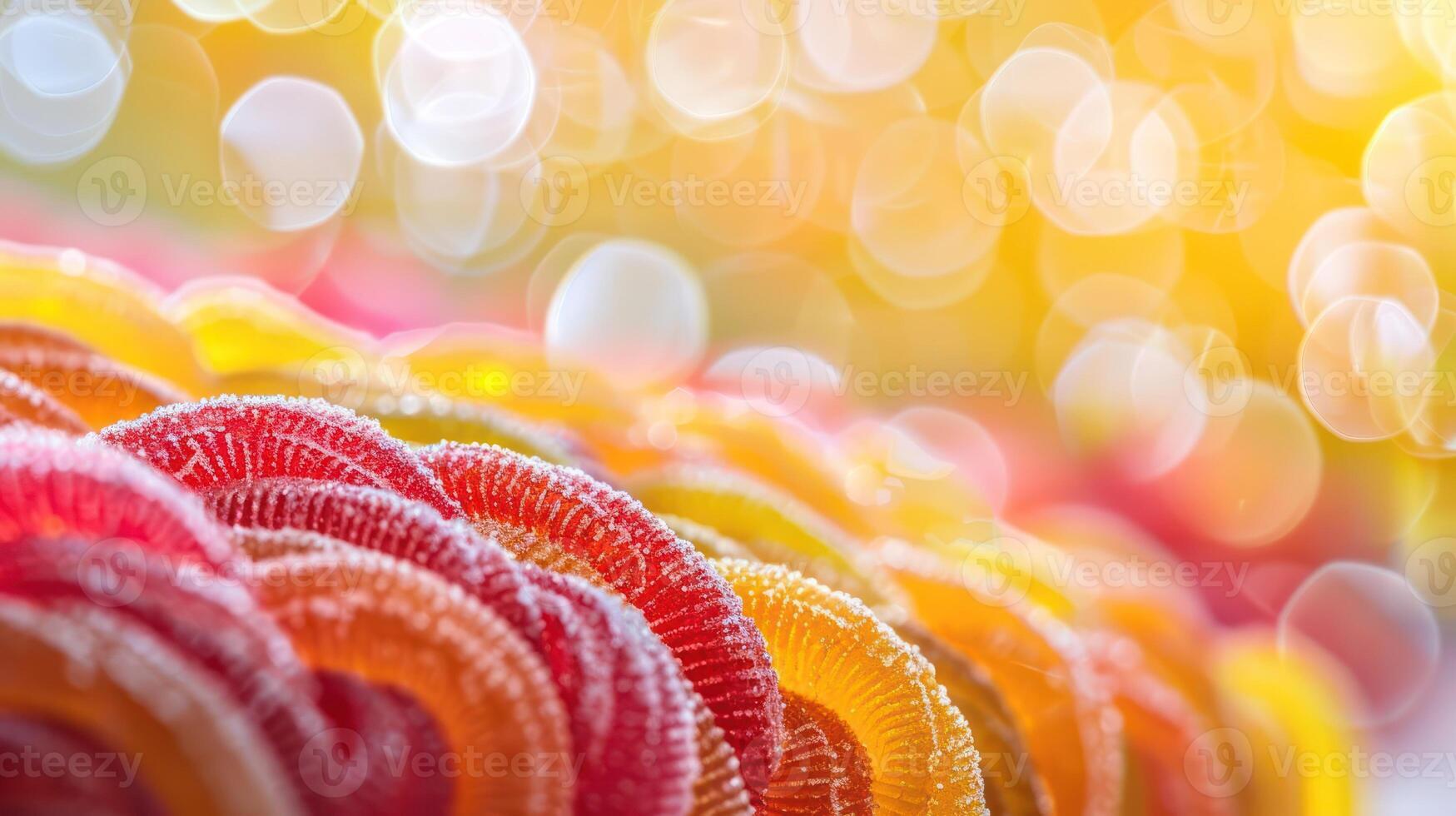 Colorful gummy candies arranged in a vibrant display with a soft, blurred background. photo