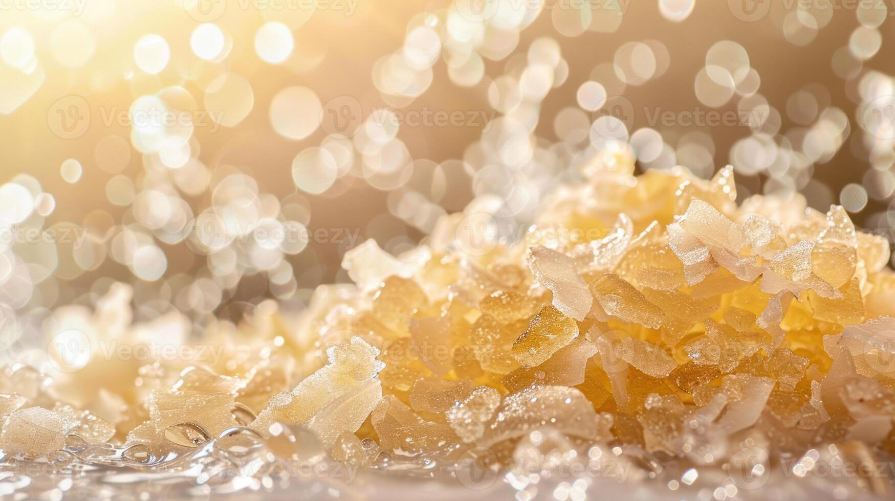 Close-up of crystalline substance with water droplets and a bokeh background. photo