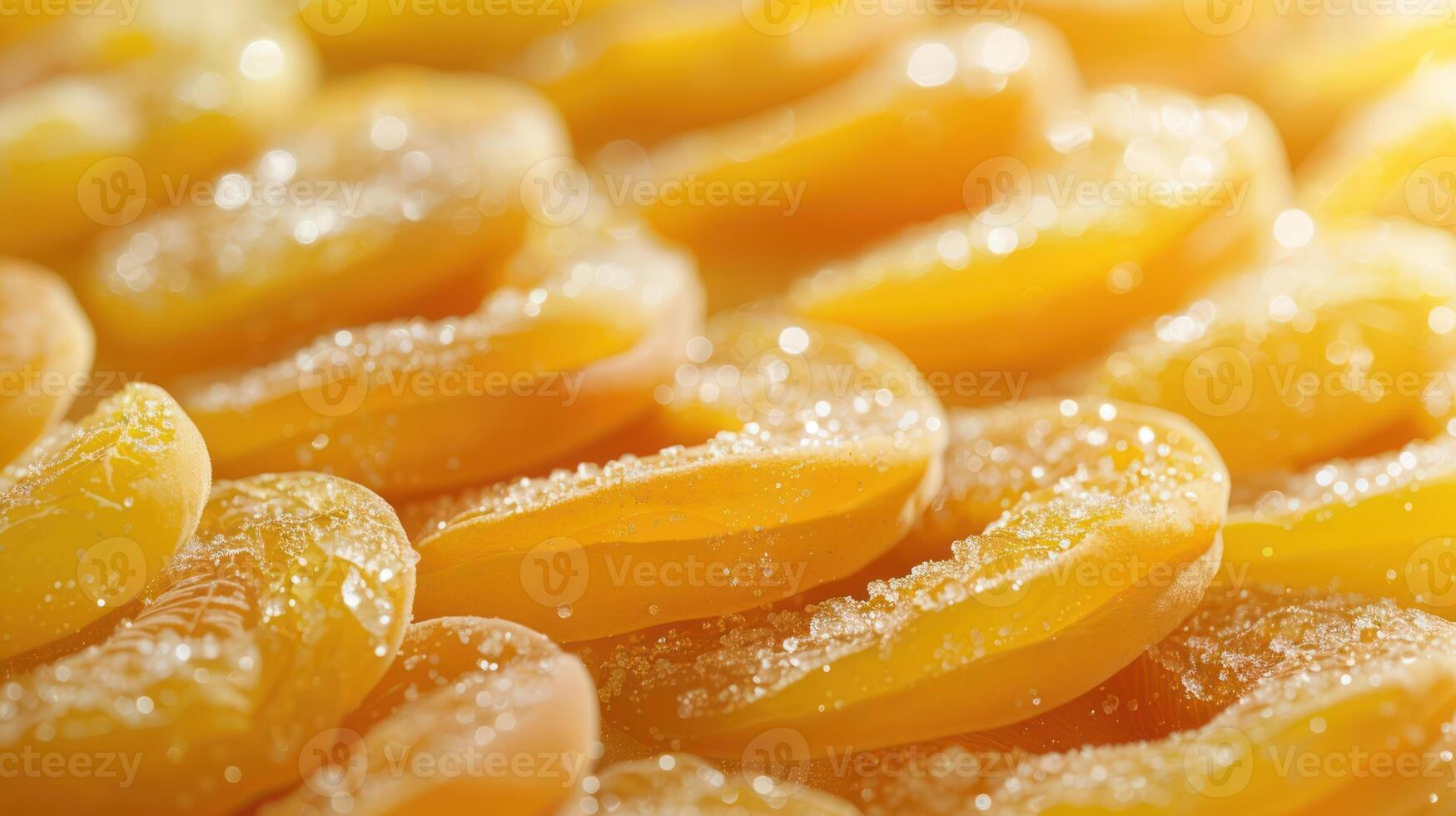 Close-up of glistening, sugared yellow fruit slices. photo