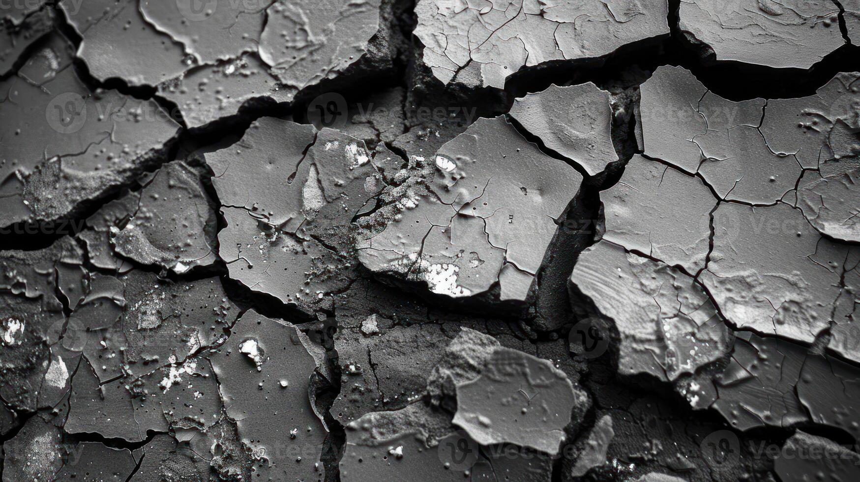 A close-up of cracked, dry soil showcasing environmental degradation. photo
