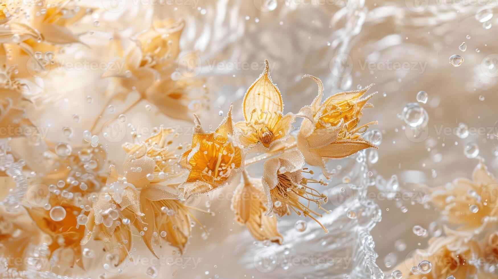 Delicate flowers submerged in water, creating a serene and artistic visual effect. photo