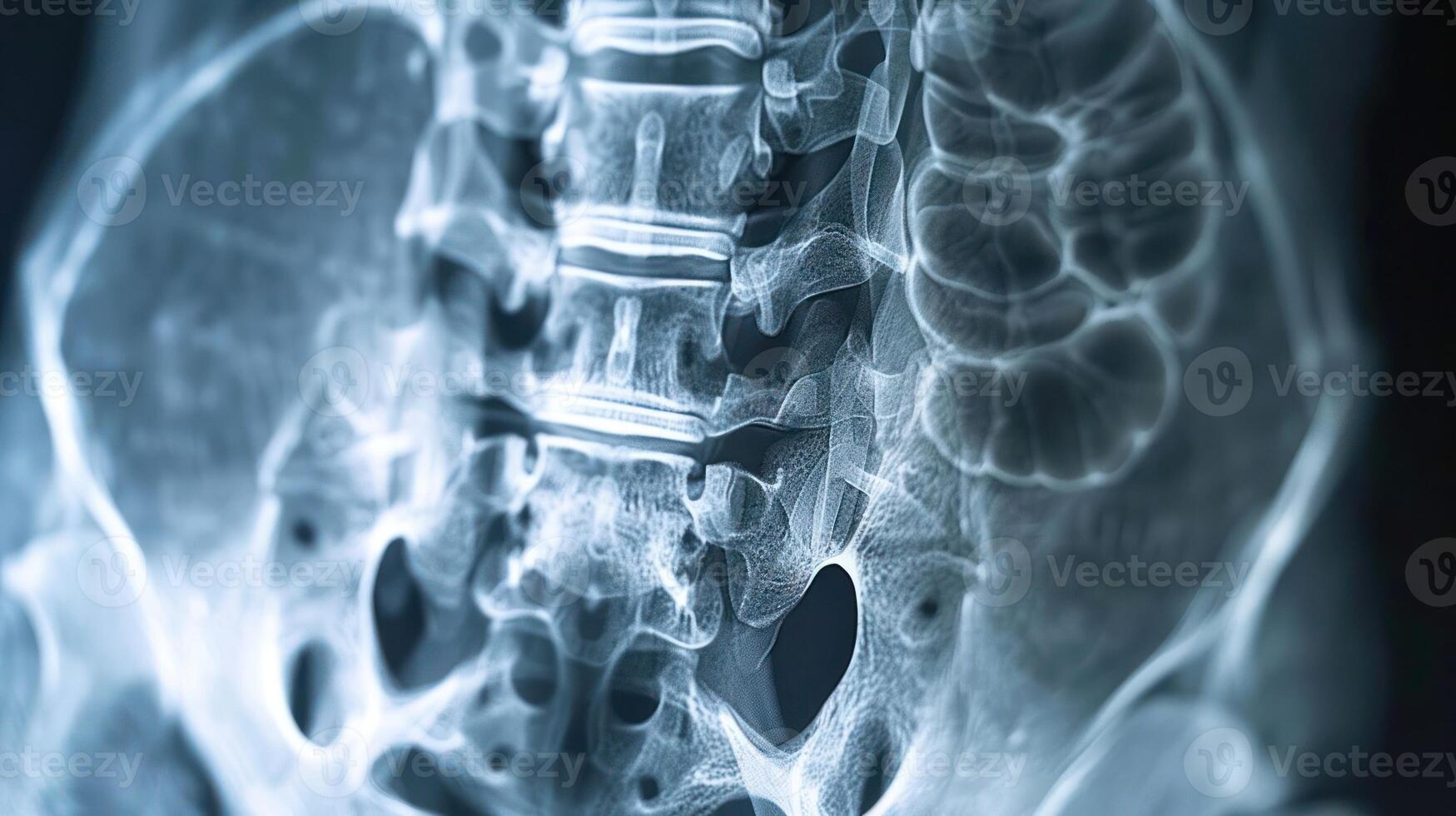 X-ray image of a human pelvis and lower spine, illustrating bone structure and health. photo
