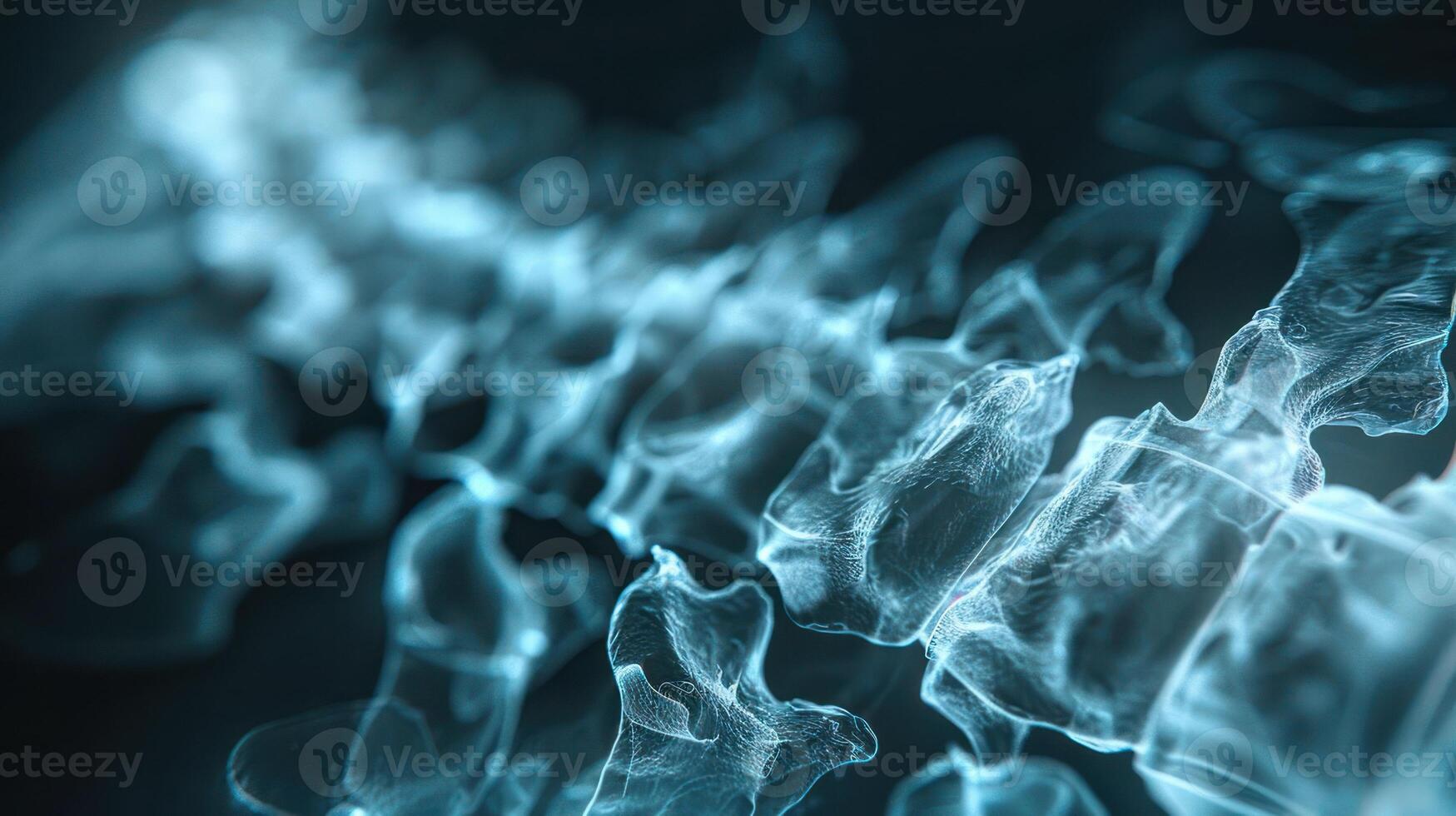 A close-up view of a translucent spine, highlighting vertebrae structure and anatomy. photo