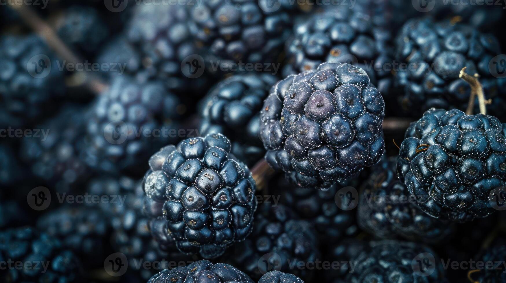 Close-up of fresh blackberries showcasing their texture and color. photo