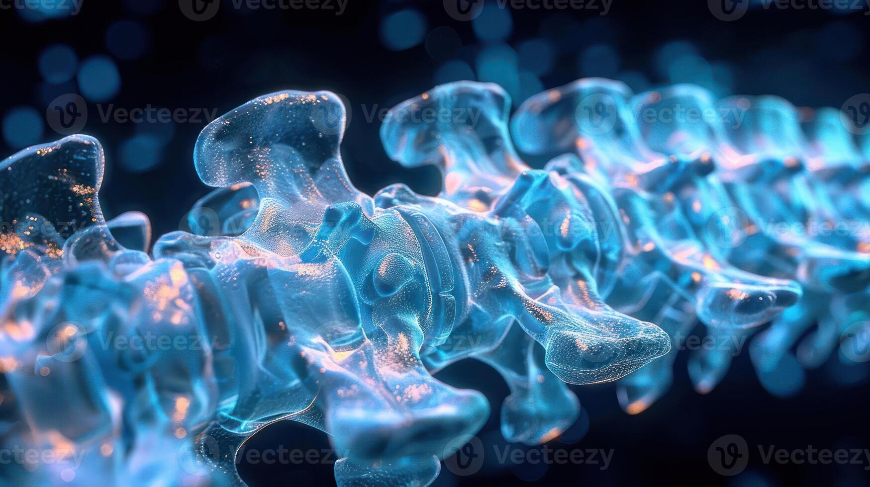 A close-up, abstract representation of a vertebral spine in a glowing, fluid-like form. photo