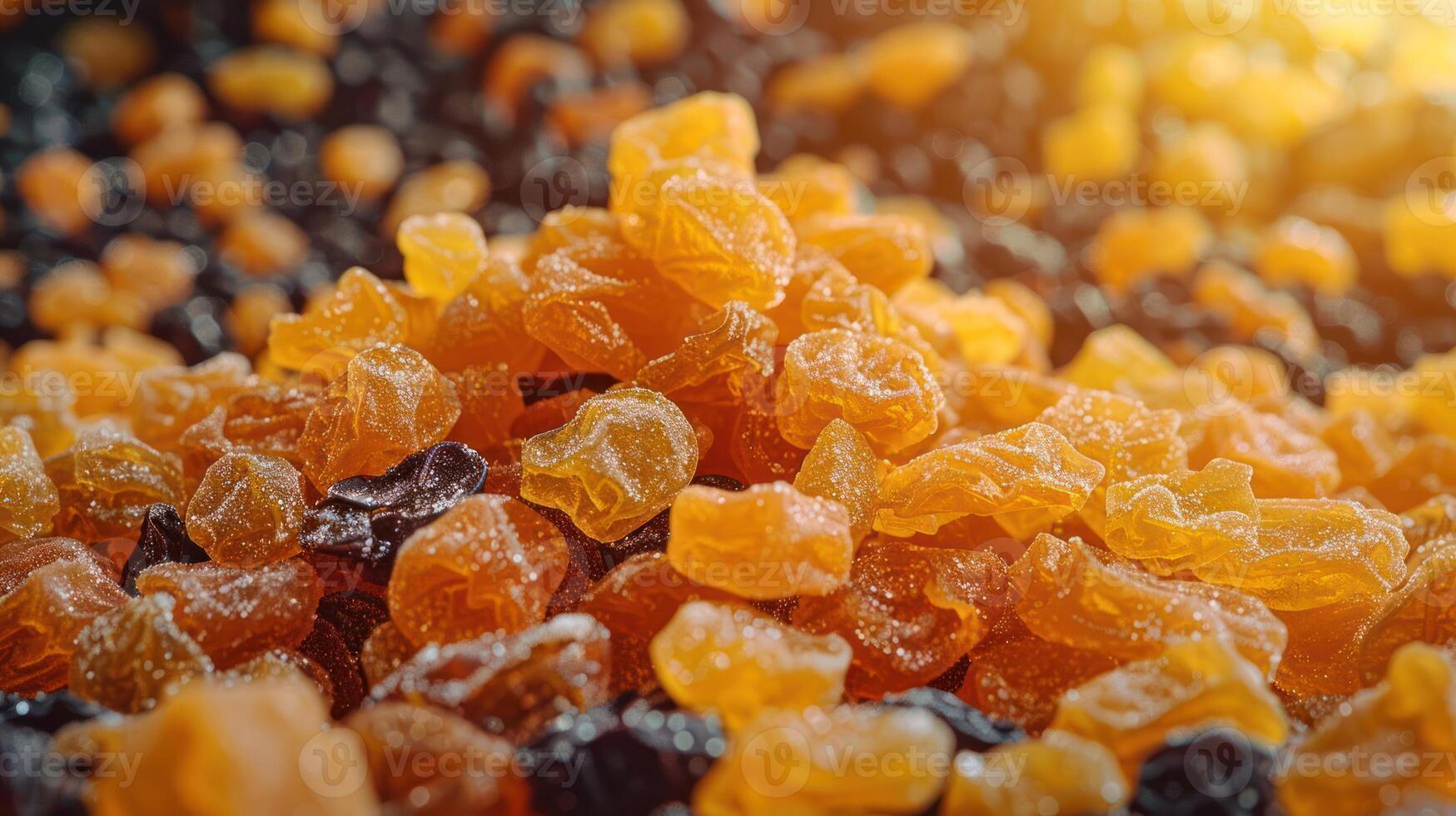 A close-up of orange and black dried fruits, showcasing their texture and color. photo