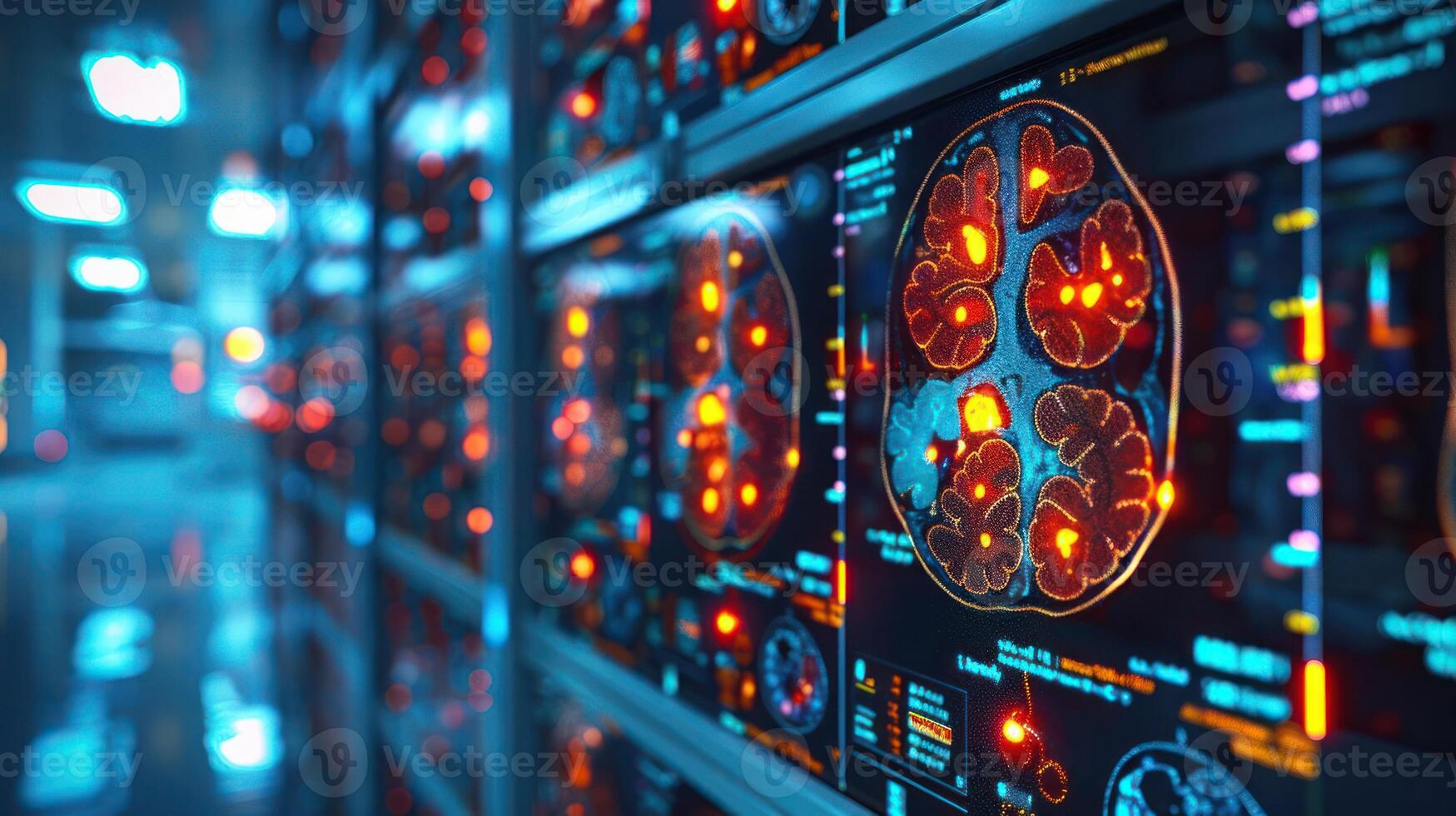 A close-up of brain scans displayed on a digital interface, highlighting neurological data. photo