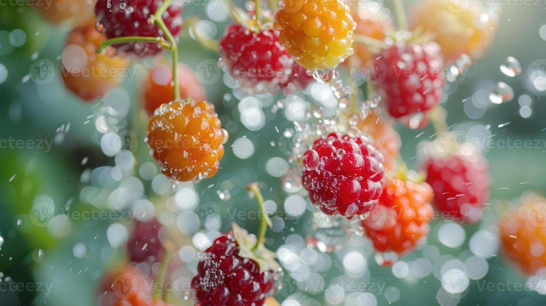 Fresh berries splashing in water, showcasing vibrant colors and refreshing nature. photo