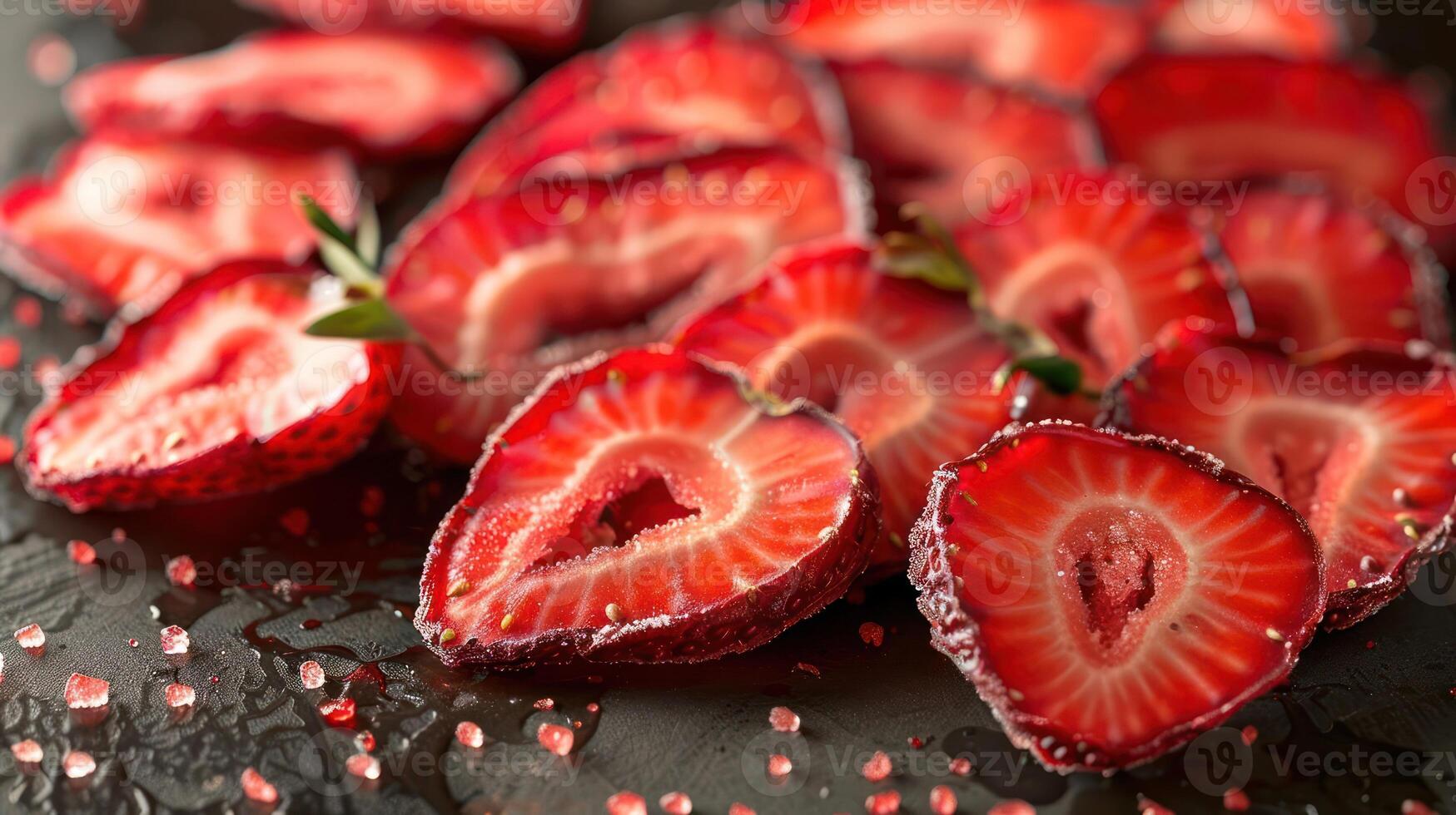 Freshly sliced strawberries arranged artistically with a sprinkle of sugar. photo